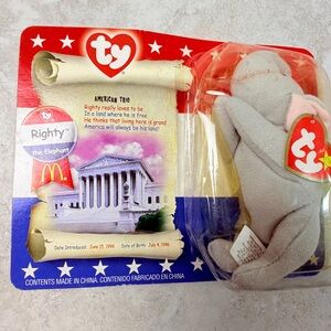 Ty Teenie Beanie Babies Righty the Elephant 2000 McDonald’s American Trio Sealed